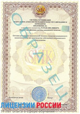 Образец сертификата соответствия (приложение) Аксай Сертификат ISO 13485